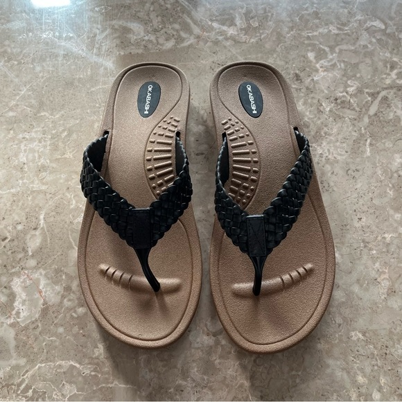 Okabashi brown and black thong flip flop sandals size large - Picture 3 of 6